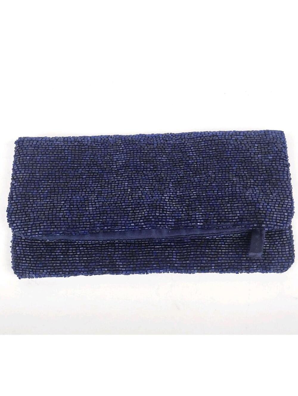 NWOT  Navy Beaded Envelope Style Clutch Extendible Royal Blue Bugle Beads